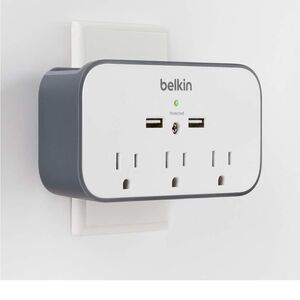 Belkin Wall Surge Protector - 3 Outlet w/ 2 USB Ports Mount NEW